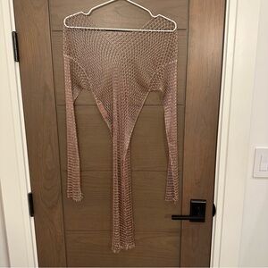 Skims RHINESTONE COVER UP LONG SLEEVE MINI DRESS | CINNAMON XXS-S